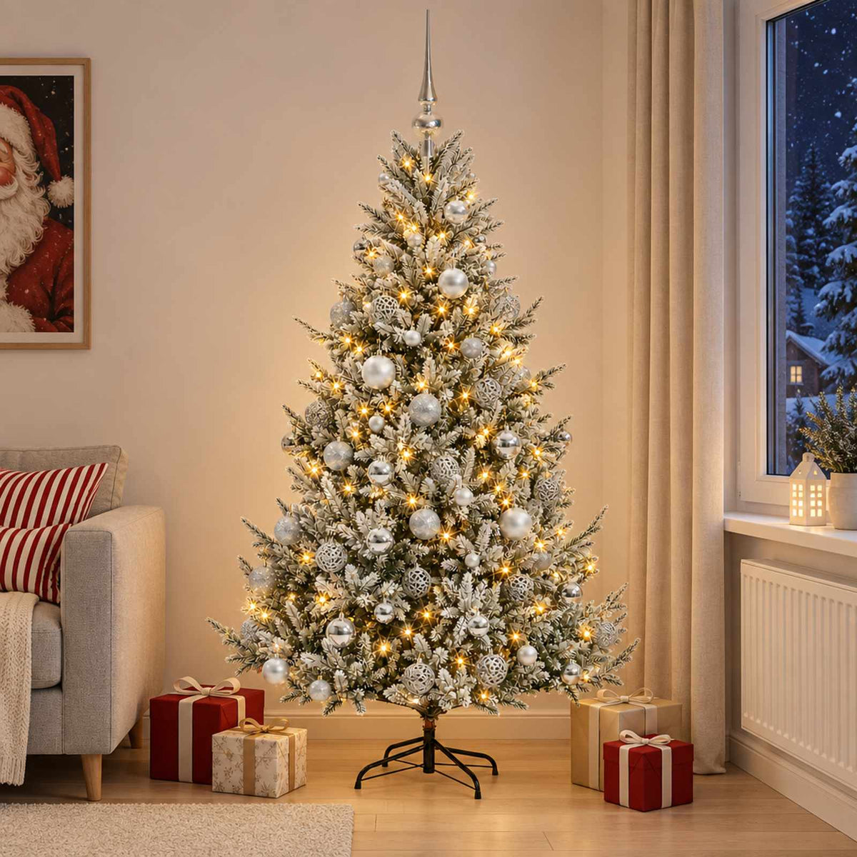 vidaXL Kunstkerstboom met kerstbal 210 cm 300 LED's Warmwit