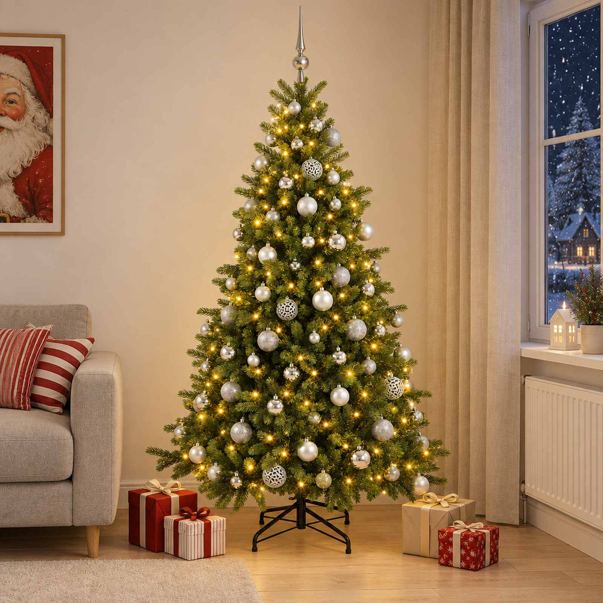 Kunstkerstboom met kerstbal 210 cm 300 LED's Warmwit is nu te koop bij PeponiXL, paradijselijk wonen!