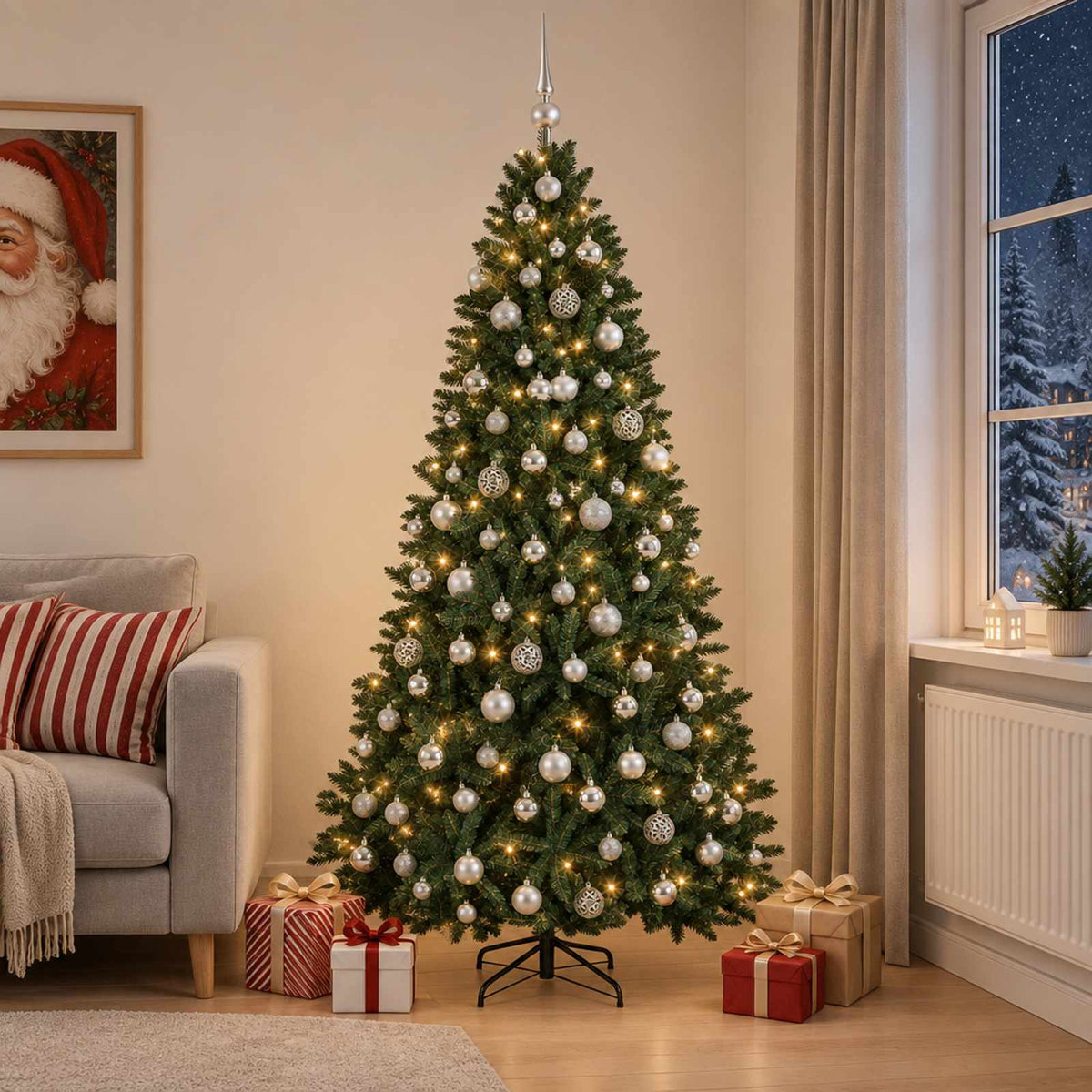 vidaXL Kunstkerstboom donkergroen met kerstbal 240 cm 300 LED's