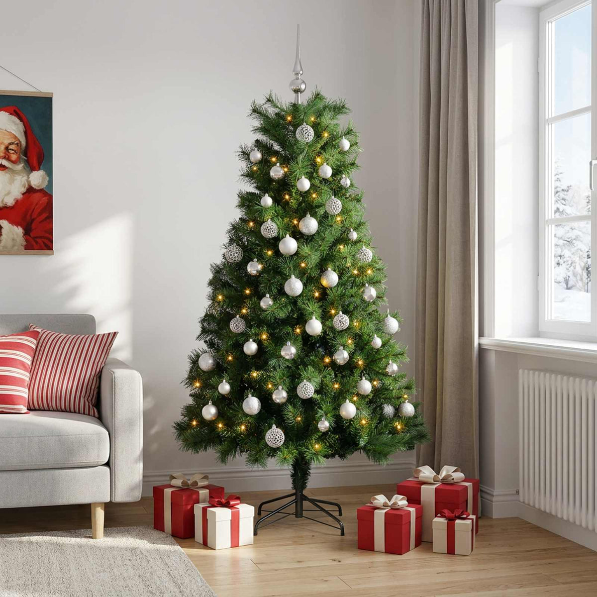 Kunstkerstboom met scharnierende takken en kerstballen 240 cm is nu te koop bij PeponiXL, paradijselijk wonen!