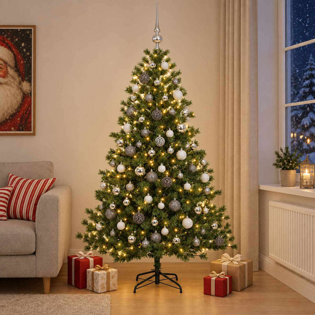 Kunstkerstboom met kerstbal 240 cm 300 LED's Warmwit is nu te koop bij PeponiXL, paradijselijk wonen!