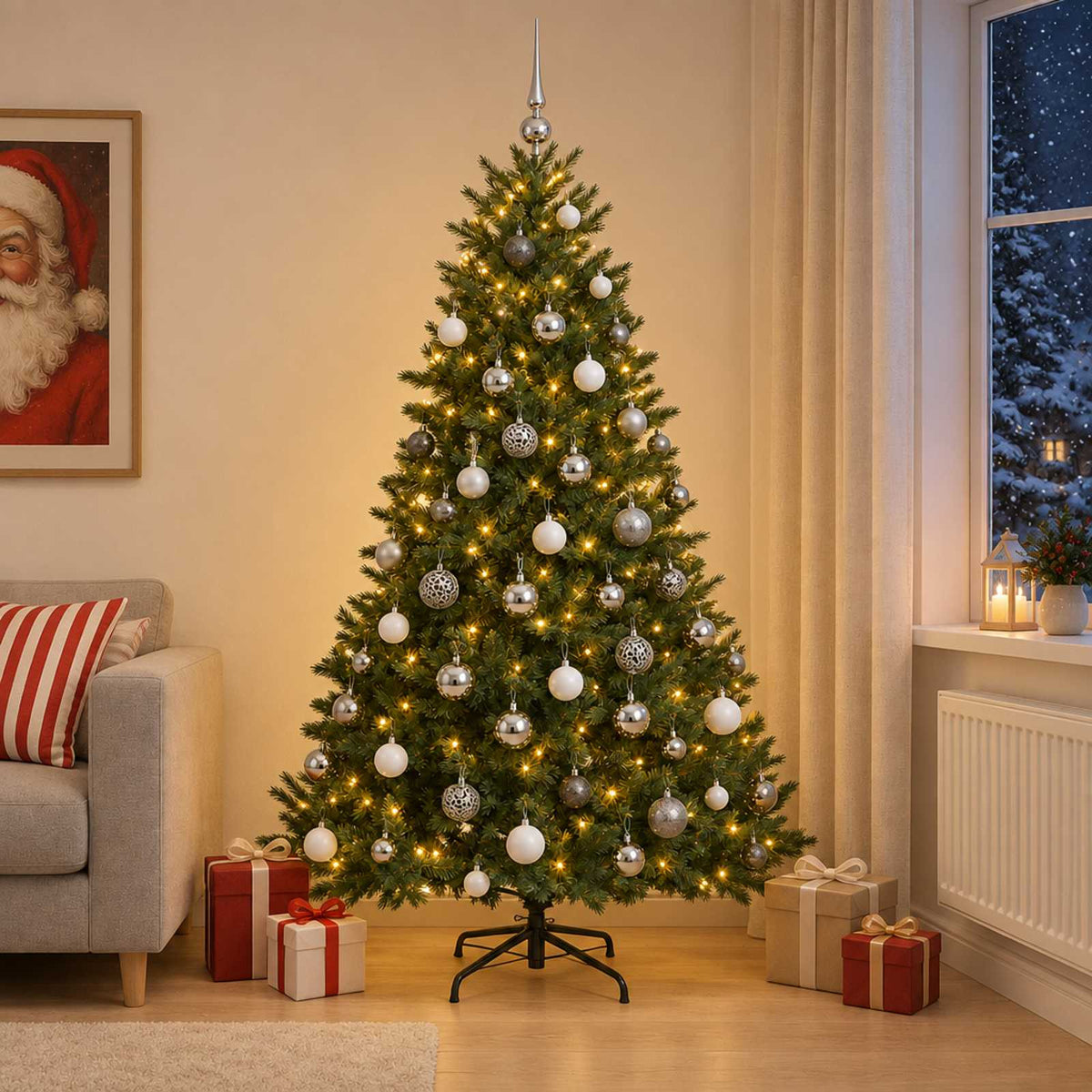 vidaXL Kunstkerstboom met kerstbal 180 cm 300 LED's Warmwit