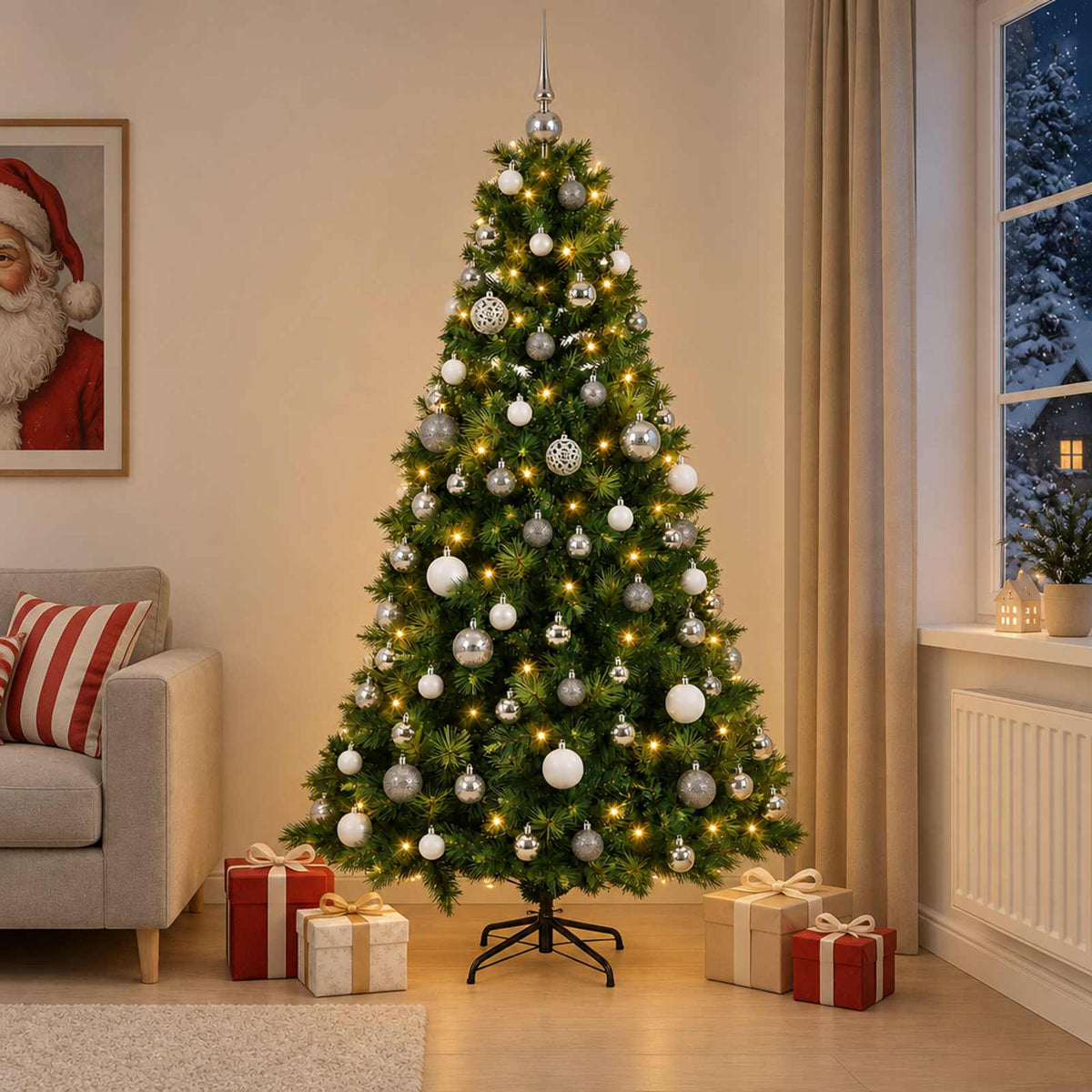 vidaXL Kunstkerstboom met kerstbal 180 cm 300 LED's Warmwit