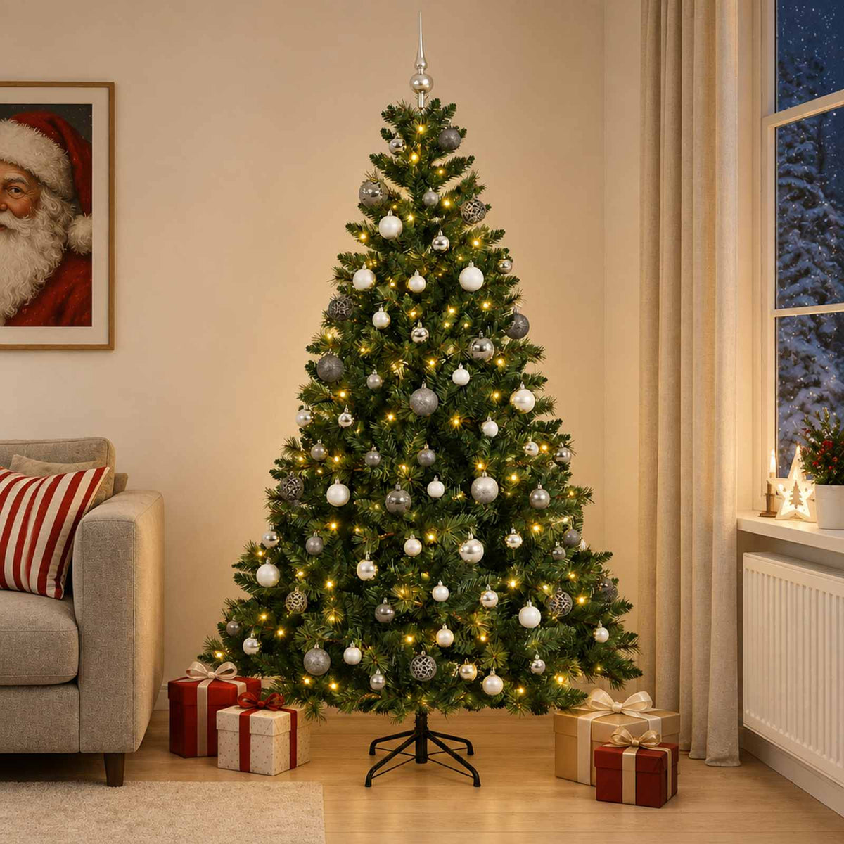 vidaXL Kunstkerstboom met Ballen 180 cm 300 LED's Warmwit