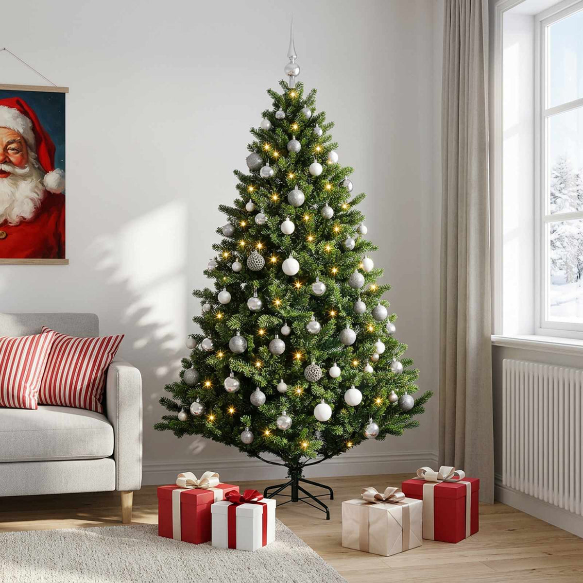 Kunstkerstboom met Ballen 210 cm 300 LED's Warmwit is nu te koop bij PeponiXL, paradijselijk wonen!