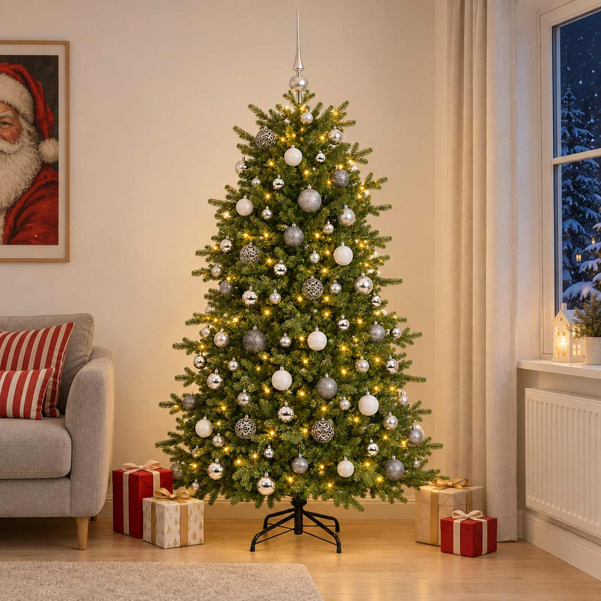 Kunstkerstboom met kerstbal 180 cm 300 LED's Warmwit is nu te koop bij PeponiXL, paradijselijk wonen!