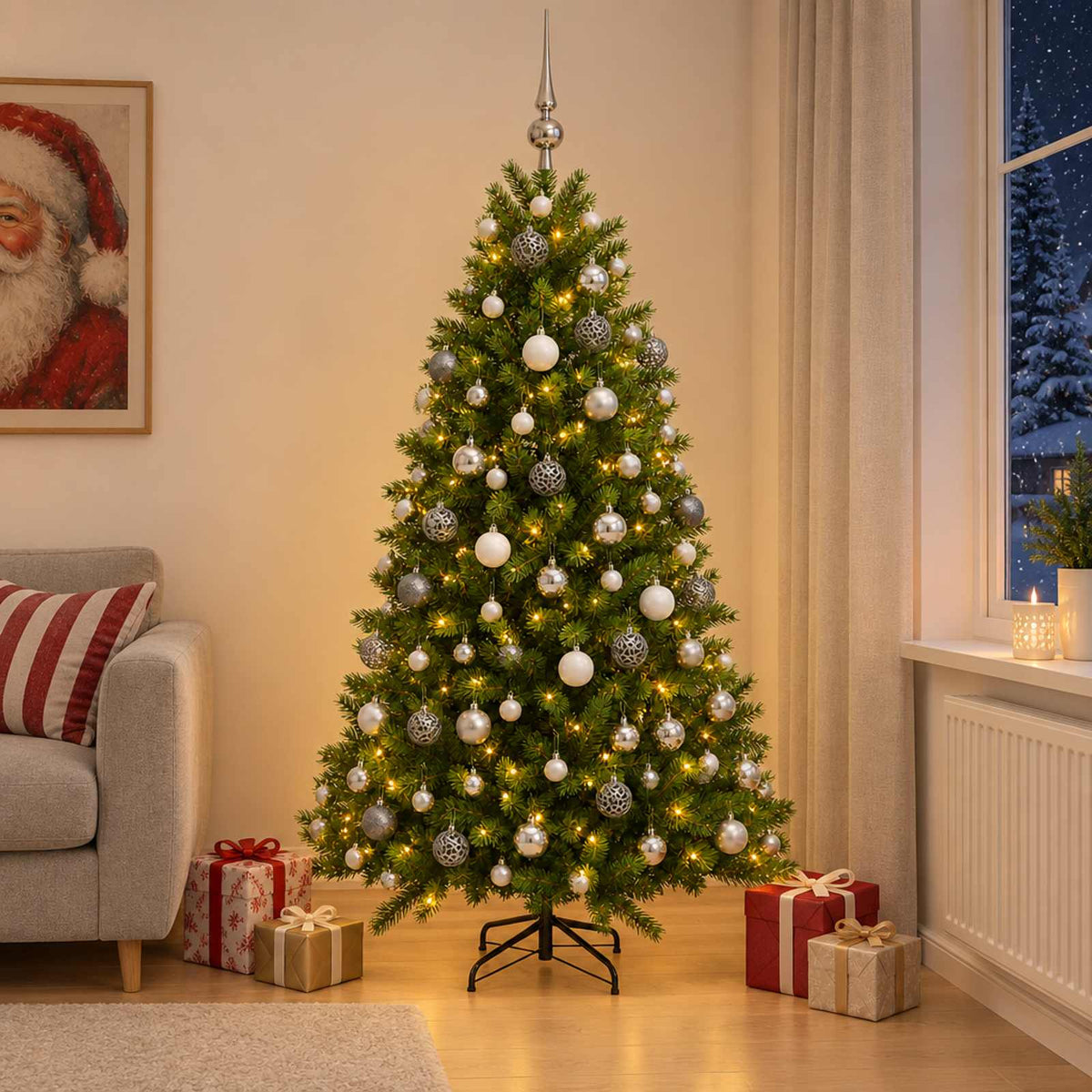 Kunstkerstboom met Ballen 180 cm 300 LED's Warmwit is nu te koop bij PeponiXL, paradijselijk wonen!