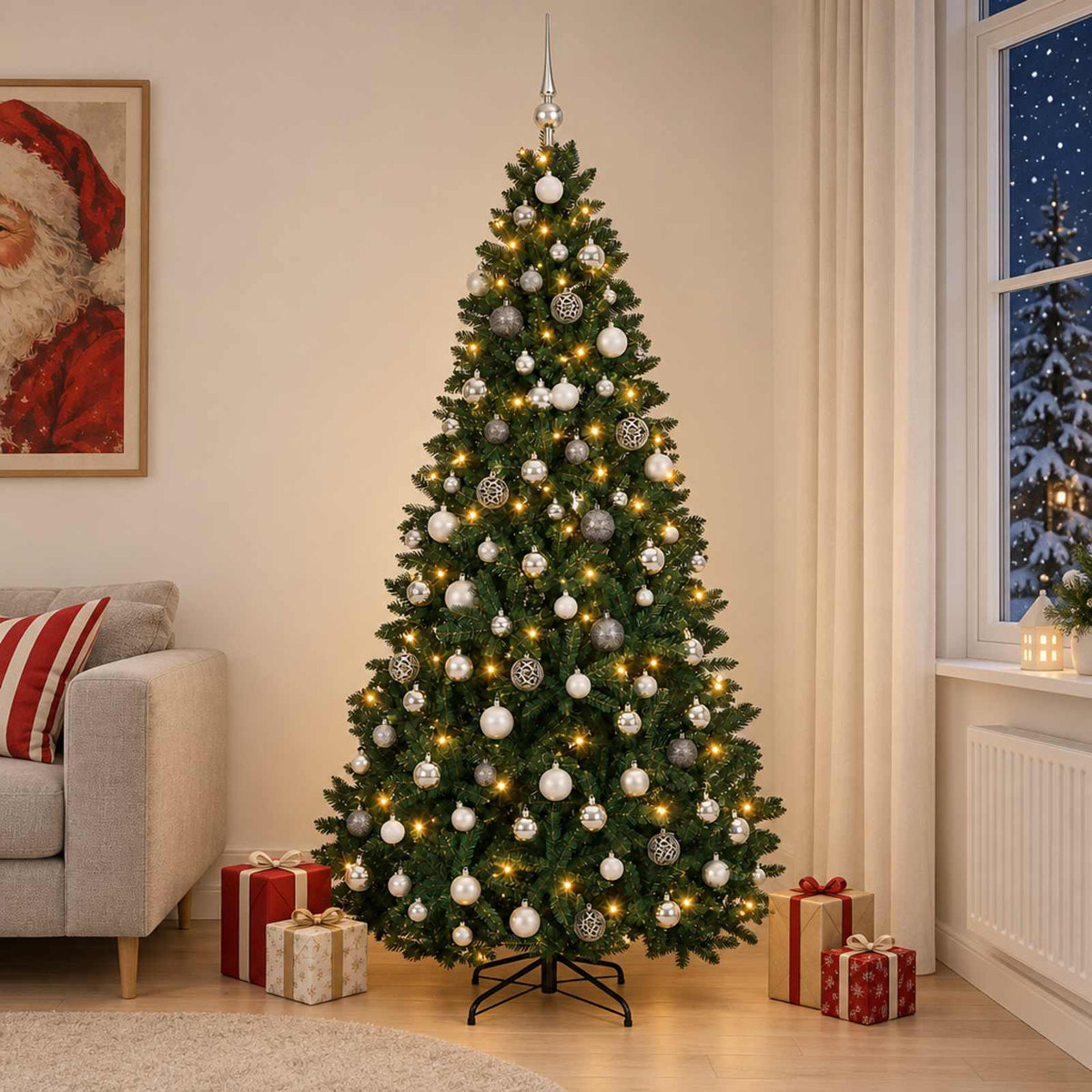 Kunstkerstboom donkergroen met kerstballen 270 cm 600 LED's is nu te koop bij PeponiXL, paradijselijk wonen!