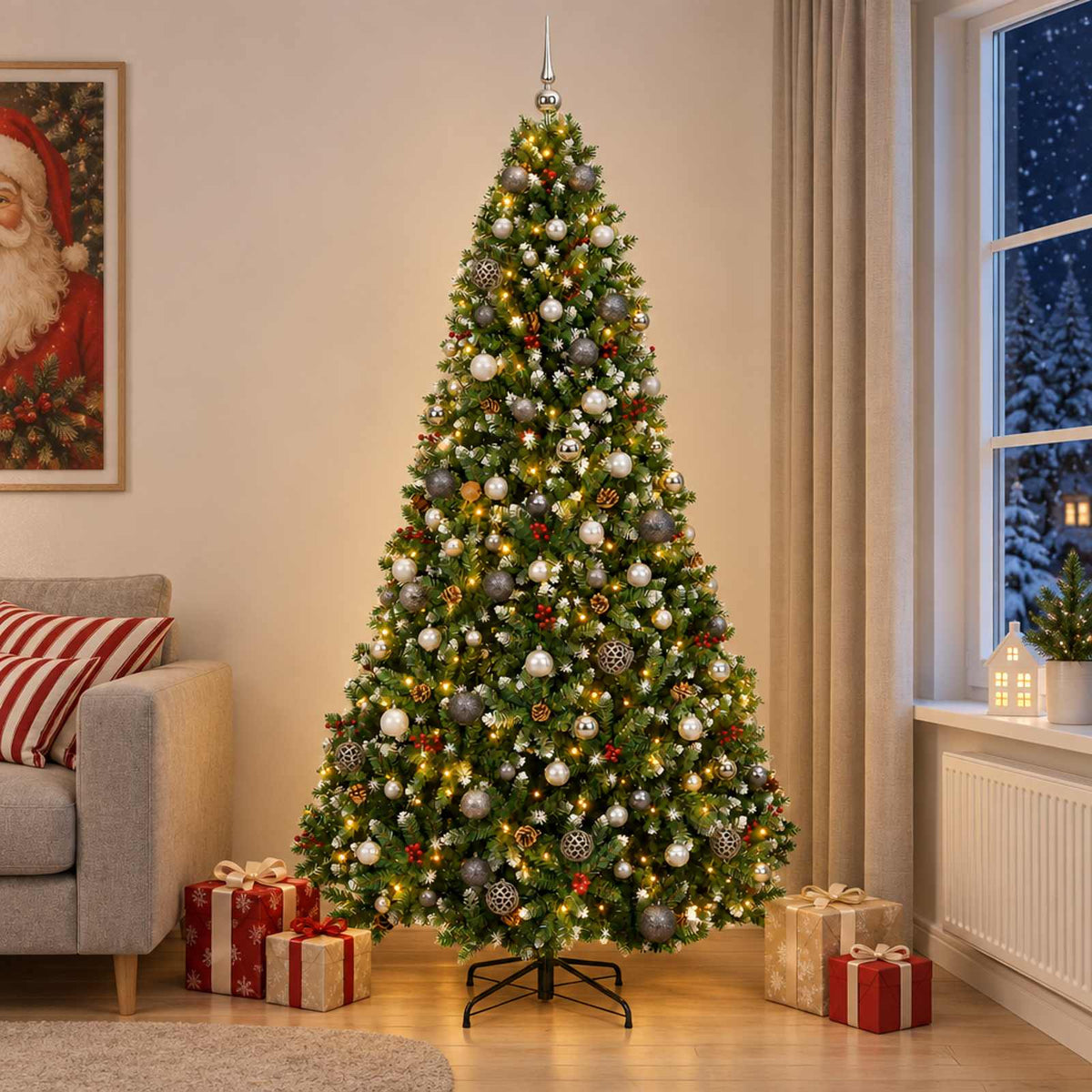 vidaXL Kunstkerstboom met Ballen 210 cm 300 LED's Warmwit