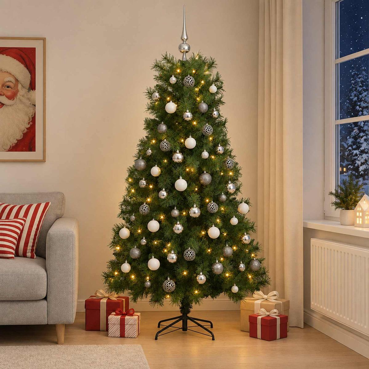 Kunstkerstboom met scharnierende takken en kerstballen 180 cm is nu te koop bij PeponiXL, paradijselijk wonen!