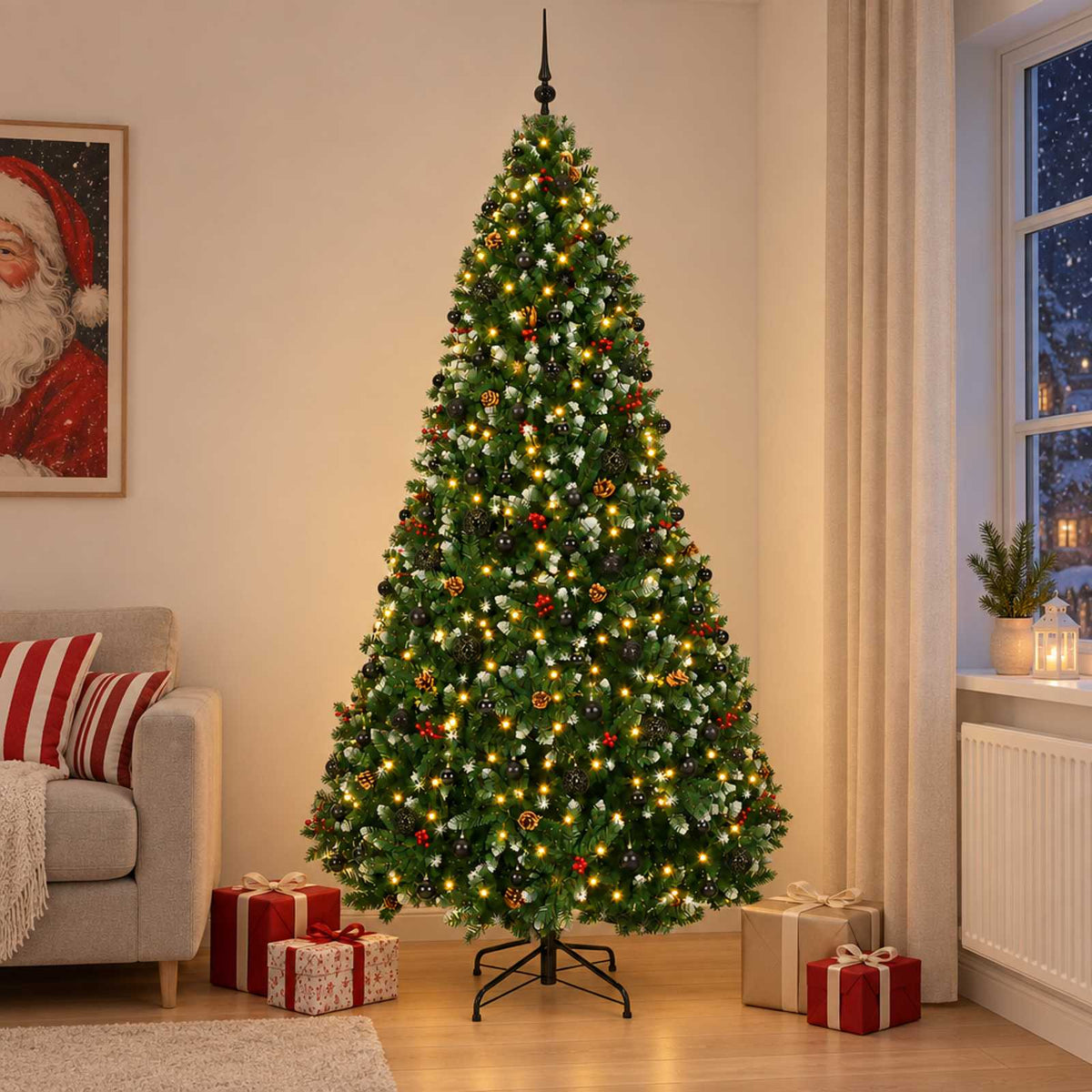 vidaXL Kunstkerstboom groen met kerstballen 300 cm 600 LED's Warmwit