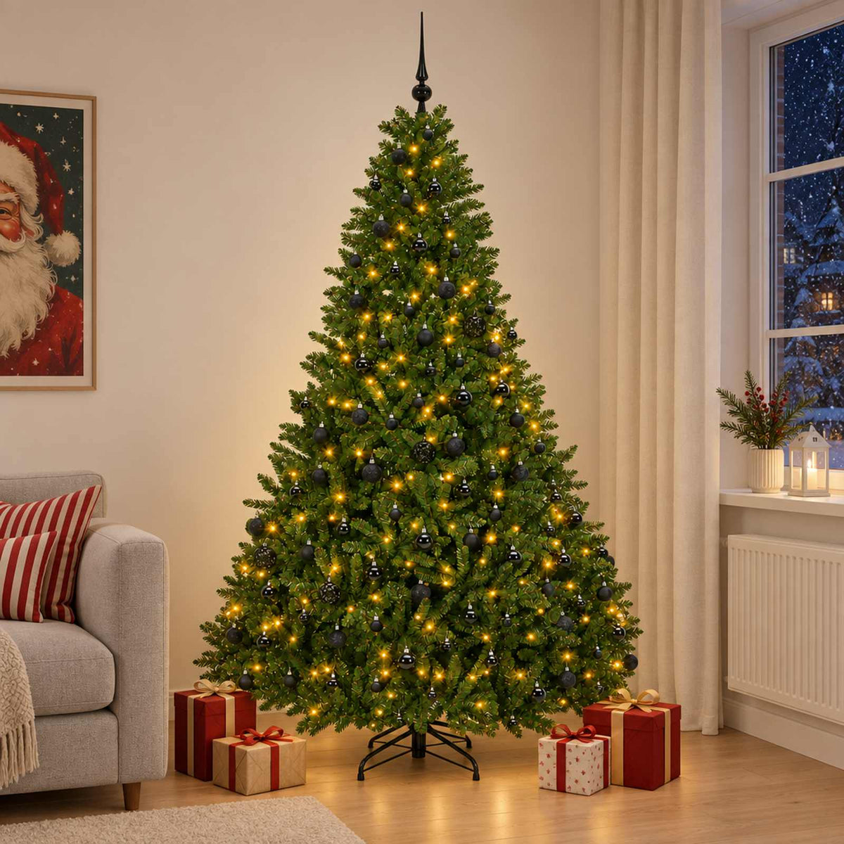 vidaXL Kunstkerstboom lichtgroen met kerstballen 300 cm 600 LED's