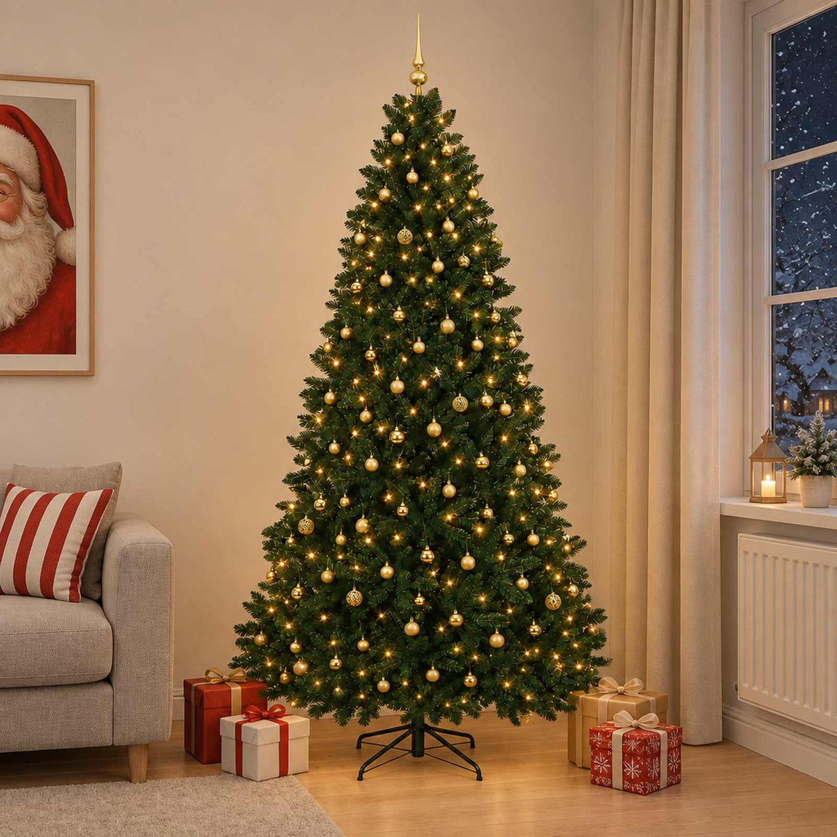 Kunstkerstboom donkergroen met kerstballen 300 cm 600 LED's is nu te koop bij PeponiXL, paradijselijk wonen!