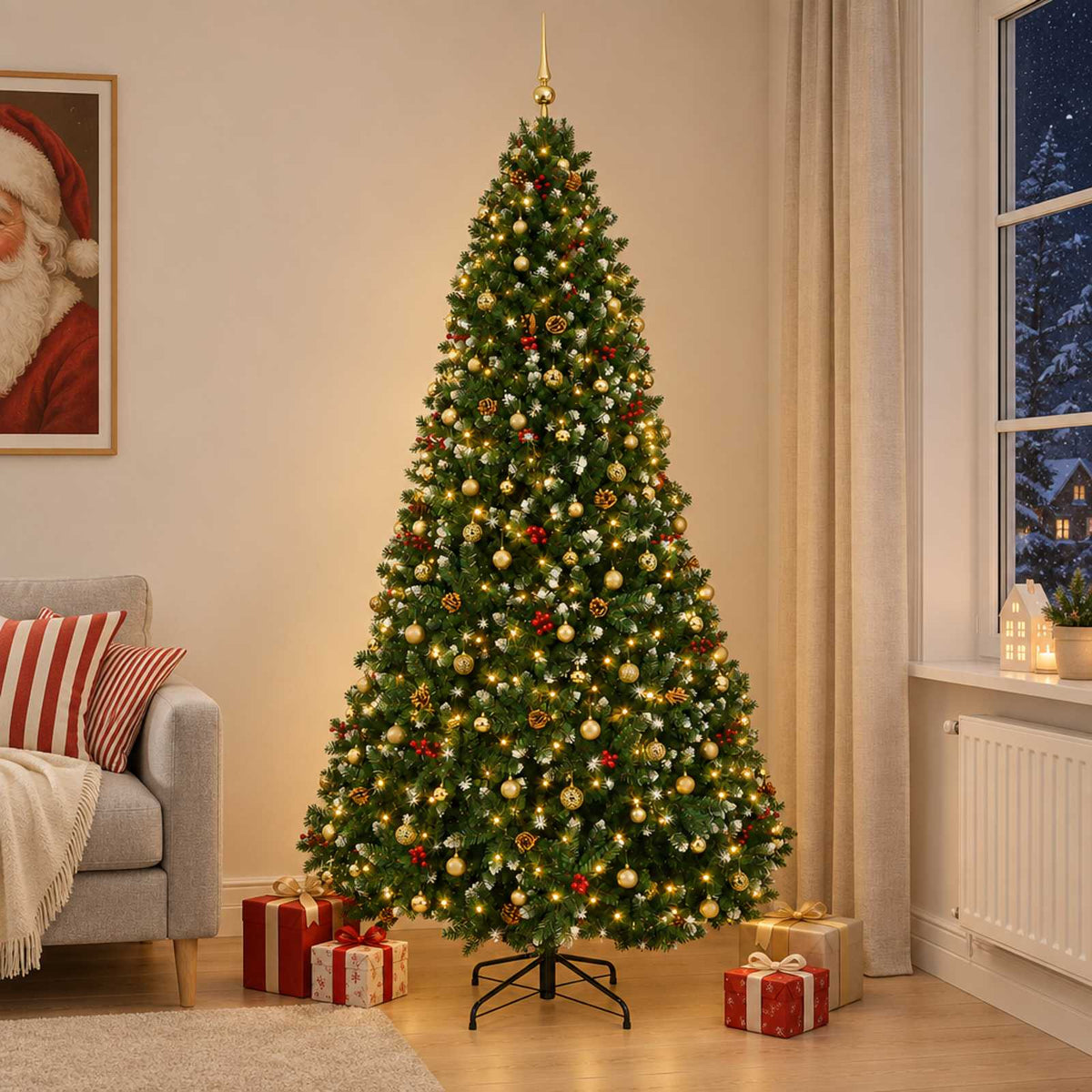 vidaXL Kunstkerstboom groen met kerstbal 270 cm 600 LED's Warmwit