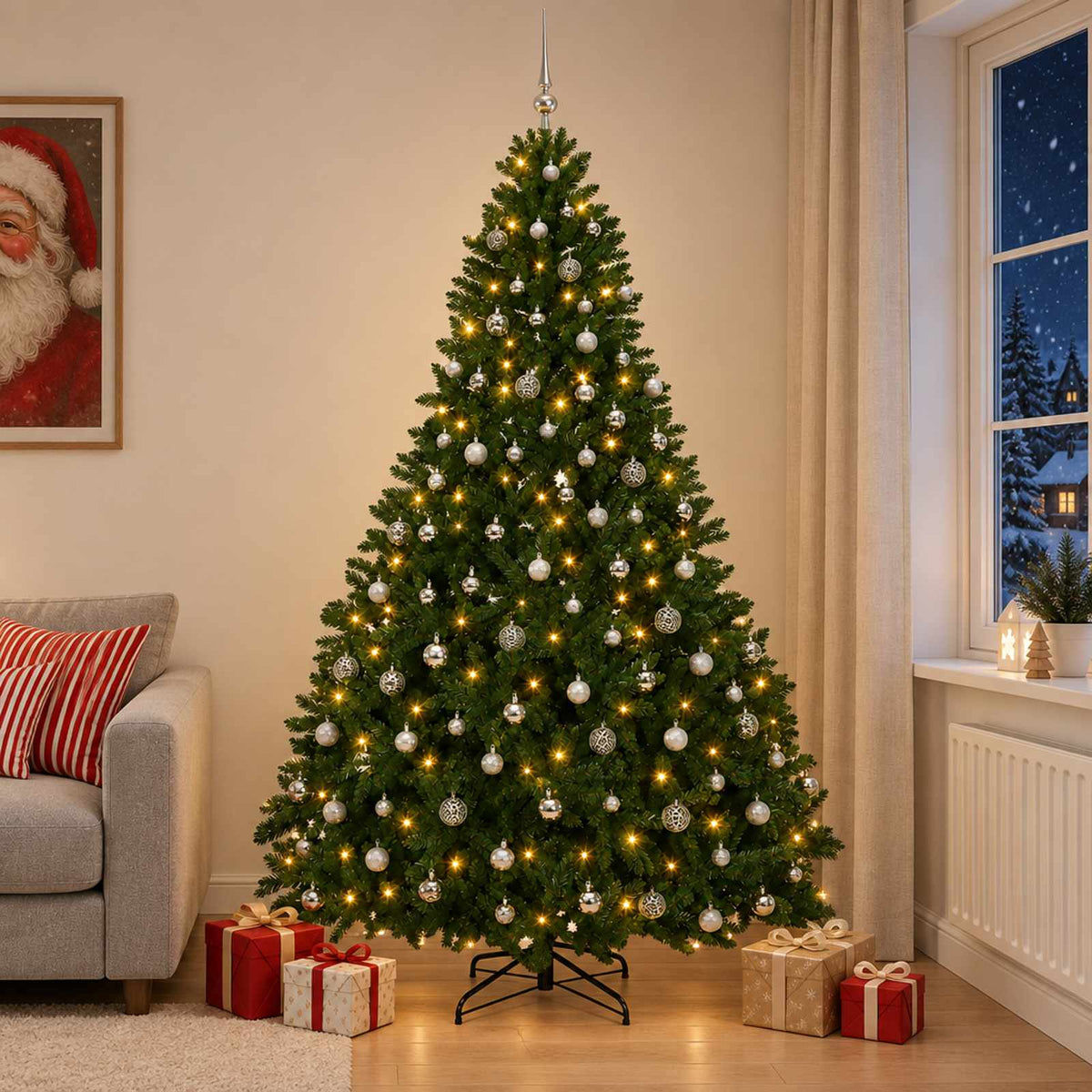 vidaXL Kunstkerstboom middengroen met kerstbal 270 cm 600 LED's