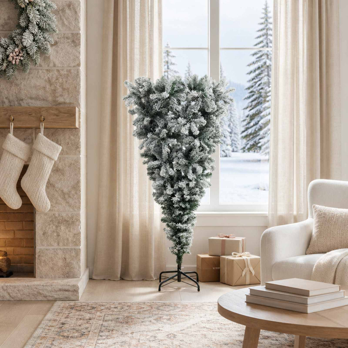 vidaXL Ondersteboven kunstkerstboom 120 cm PVC en staal Groen en Wit