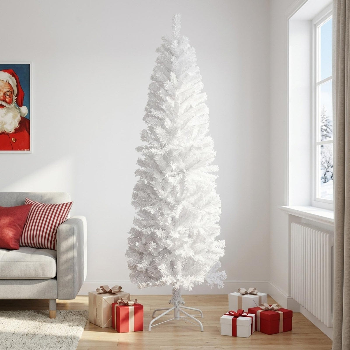 Kunstmatige slanke kerstboom 240 cm PVC en staal Wit is nu te koop bij PeponiXL, paradijselijk wonen!