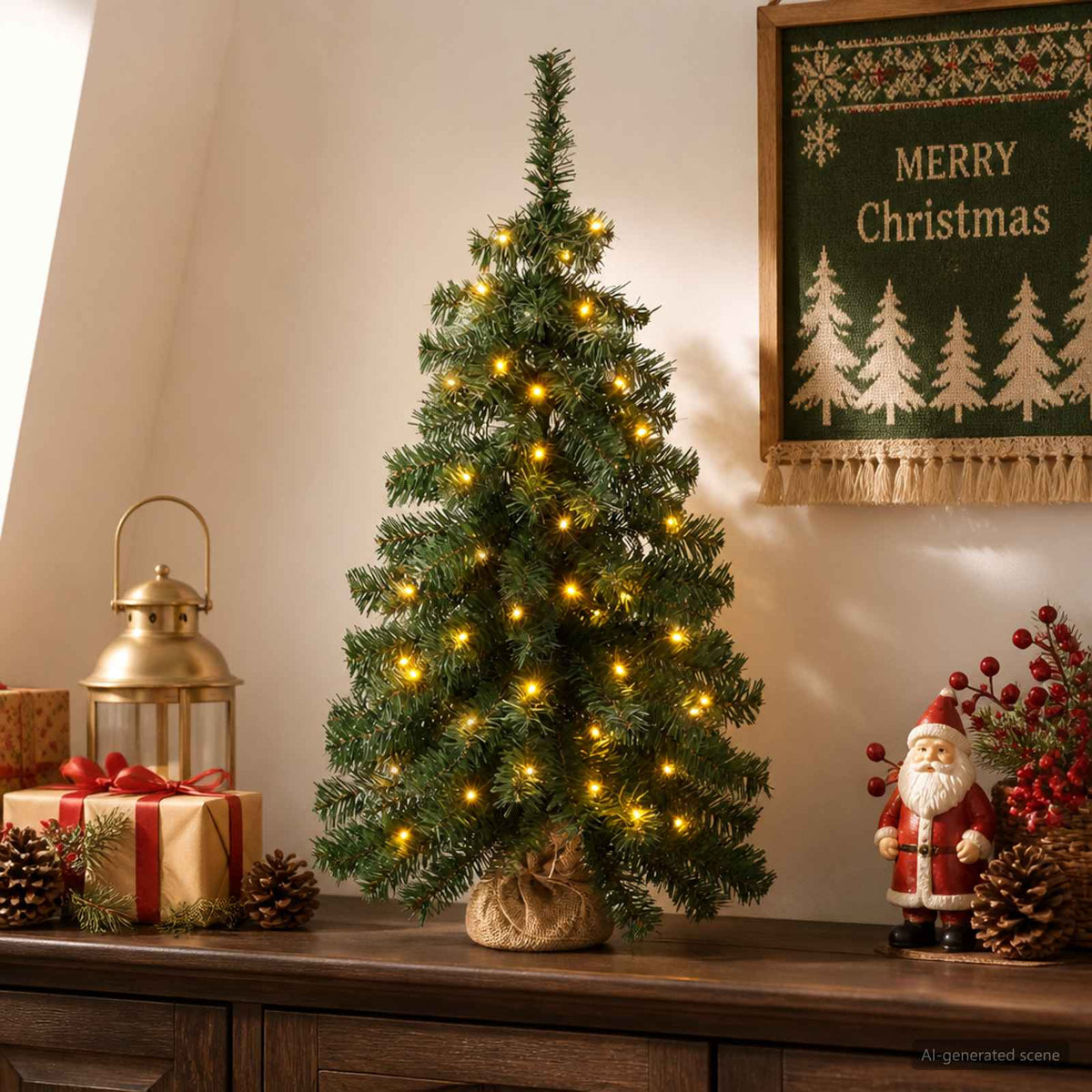 vidaXL Mini Kerstboom 45 cm 25 LED's Warmwit PVC Groen