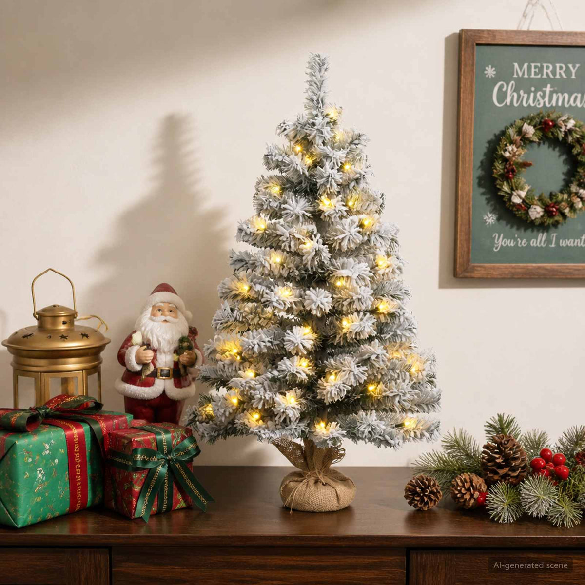Mini-kerstboom besneeuwd 60 cm 25 LED's Warmwit PVC is nu te koop bij PeponiXL, paradijselijk wonen!