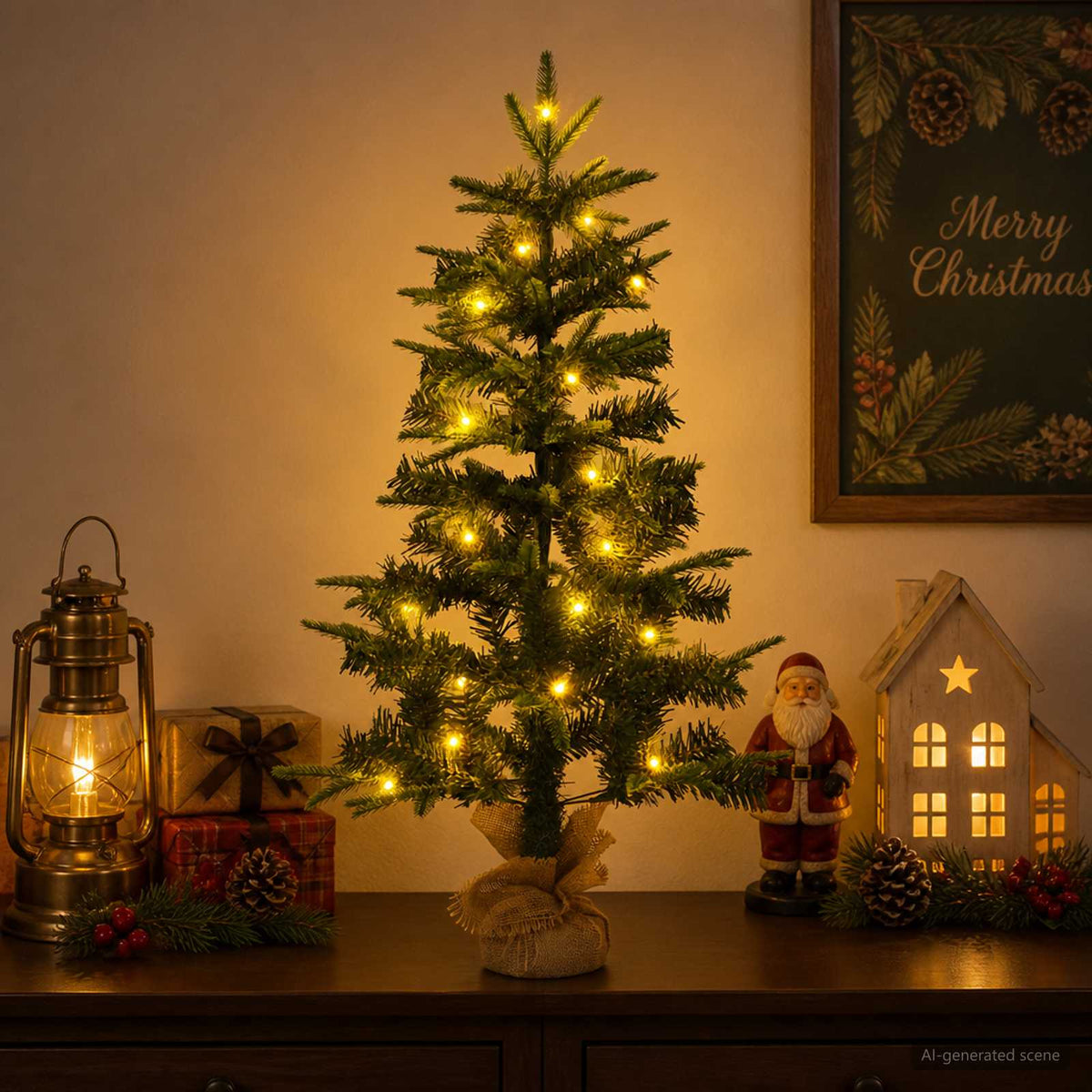 Mini Kerstboom 60 cm 25 LED's Warmwit PVC en PE Groen is nu te koop bij PeponiXL, paradijselijk wonen!