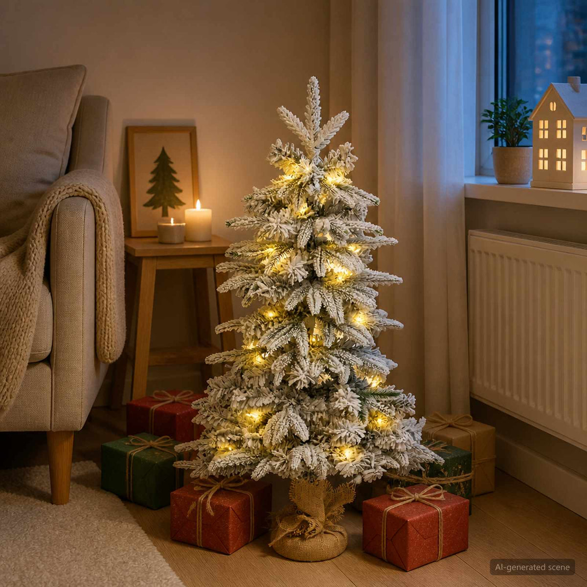 Mini Kerstboom 90 cm 50 LED's Warmwit PVC en PE Groen en Wit is nu te koop bij PeponiXL, paradijselijk wonen!