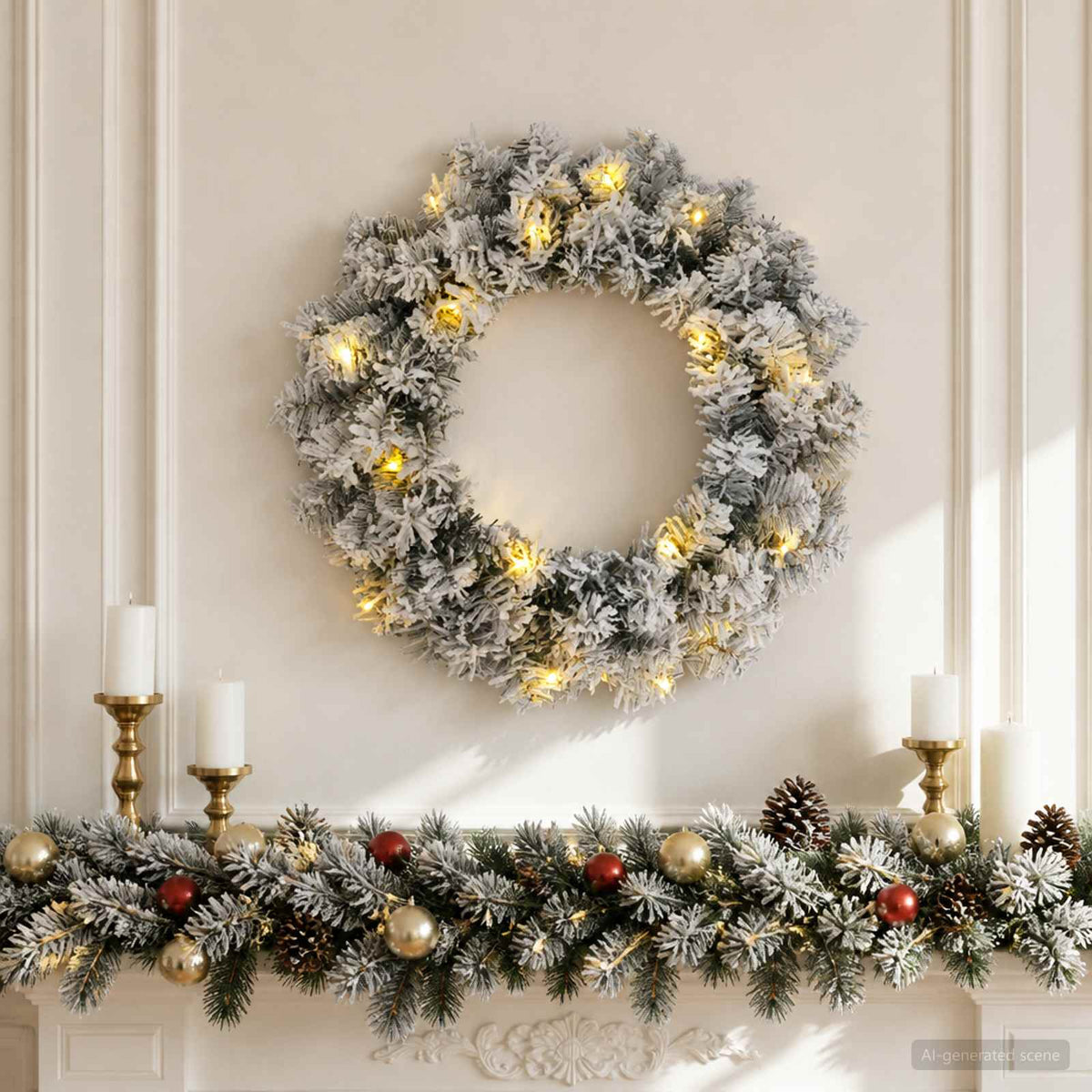 Kerstkrans Groen en Wit Ø 30 cm PVC 25 LED's is nu te koop bij PeponiXL, paradijselijk wonen!