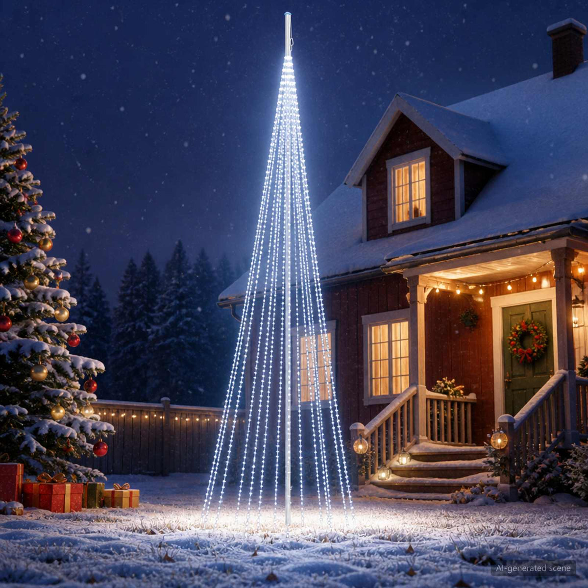 vidaXL Kerstboomverlichting met grondpen en vlaggenmast 500 cm