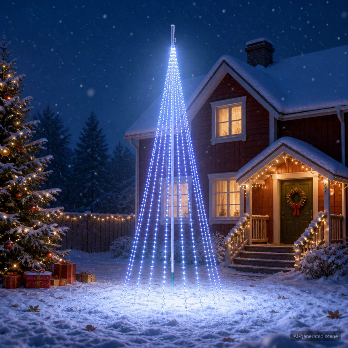 vidaXL Kerstboomverlichting met grondpen en vlaggenmast 500 cm