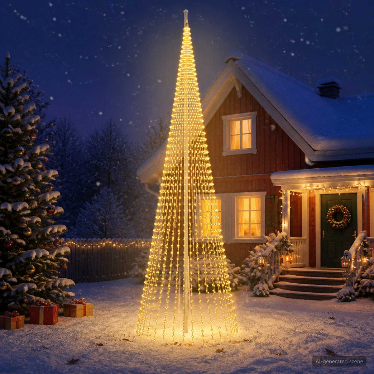 Kerstboomlicht met grondpen & vlaggenmast 500cm 1632 LEDs is nu te koop bij PeponiXL, paradijselijk wonen!
