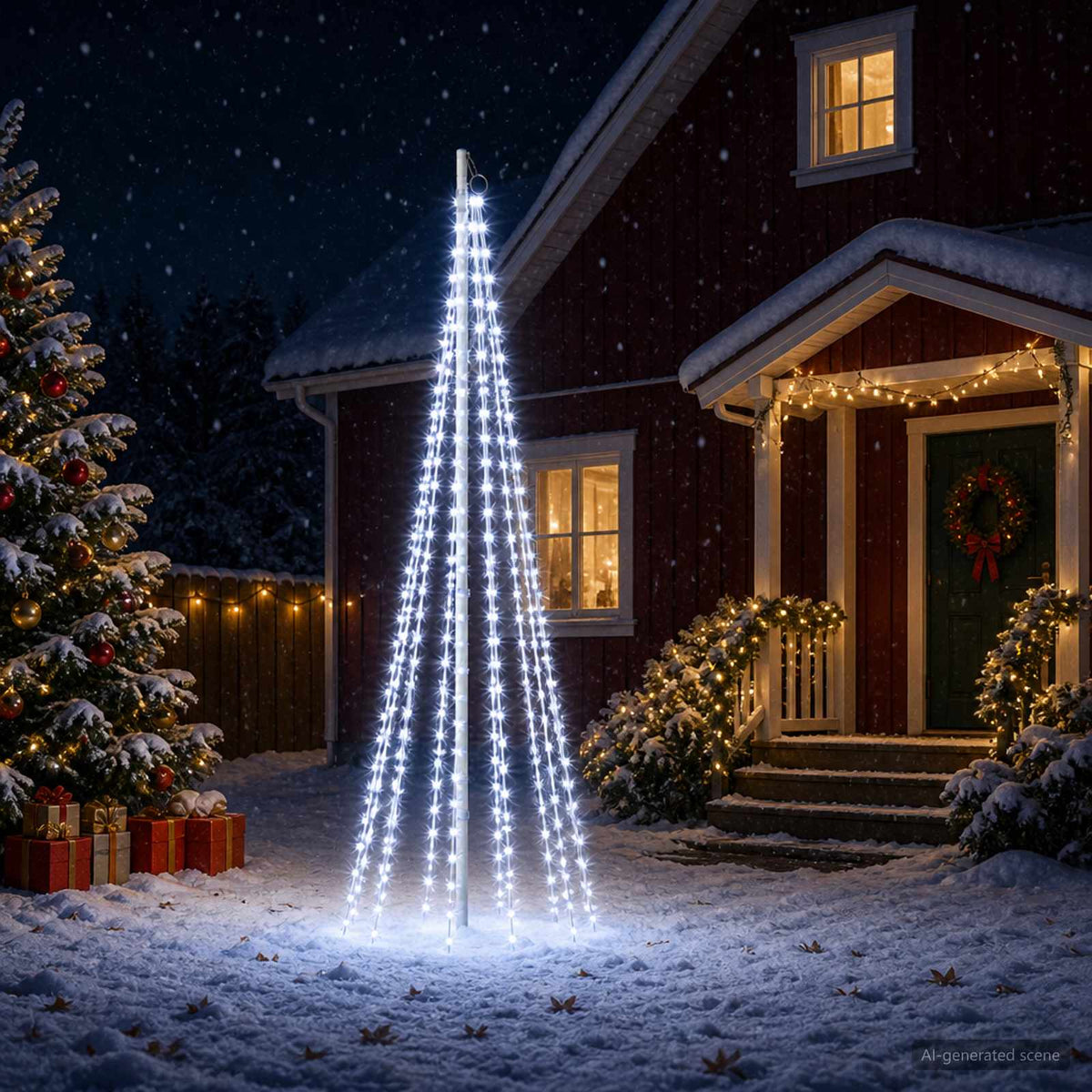 vidaXL Kerstboomverlichting met grondpen en vlaggenmast 300 cm