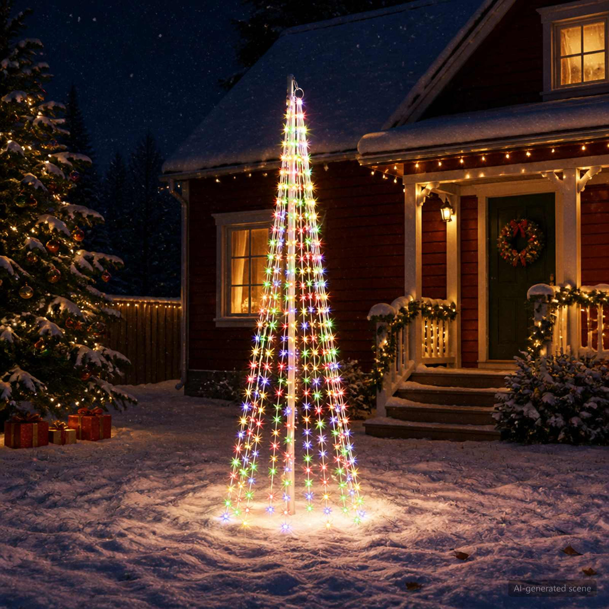 vidaXL Kerstboomverlichting met grondpen en vlaggenmast 300 cm