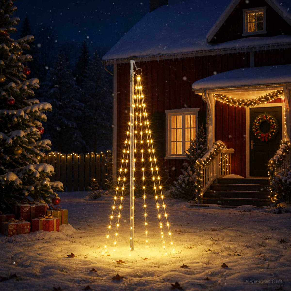vidaXL Kerstboomverlichting met grondpen en vlaggenmast 180 cm