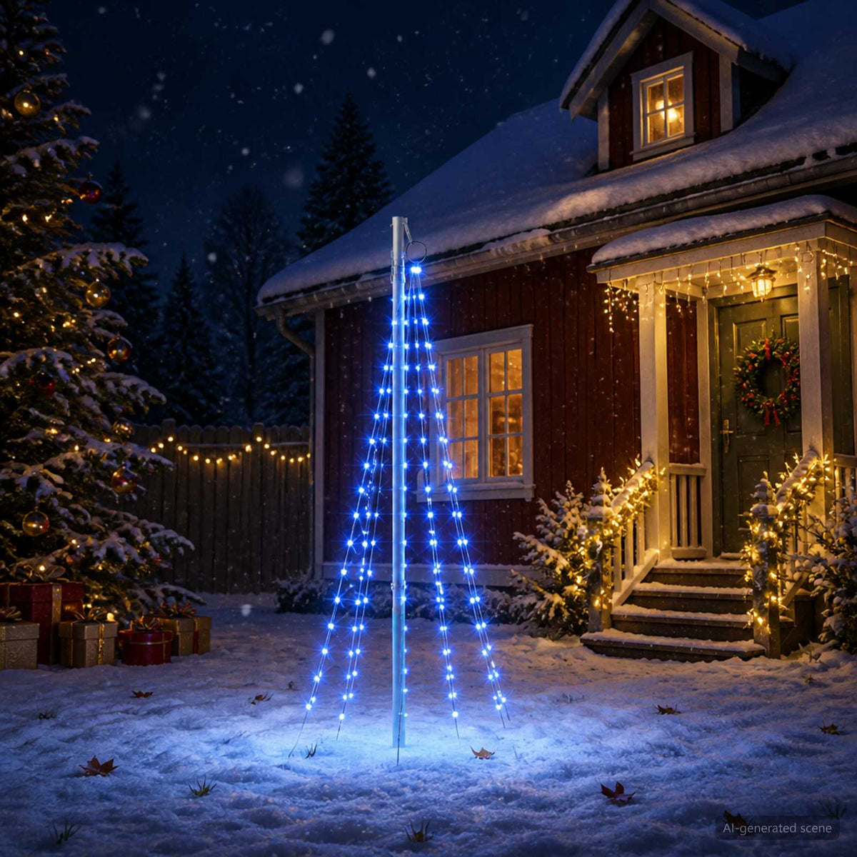 vidaXL Kerstboomverlichting met grondpen en vlaggenmast 180 cm