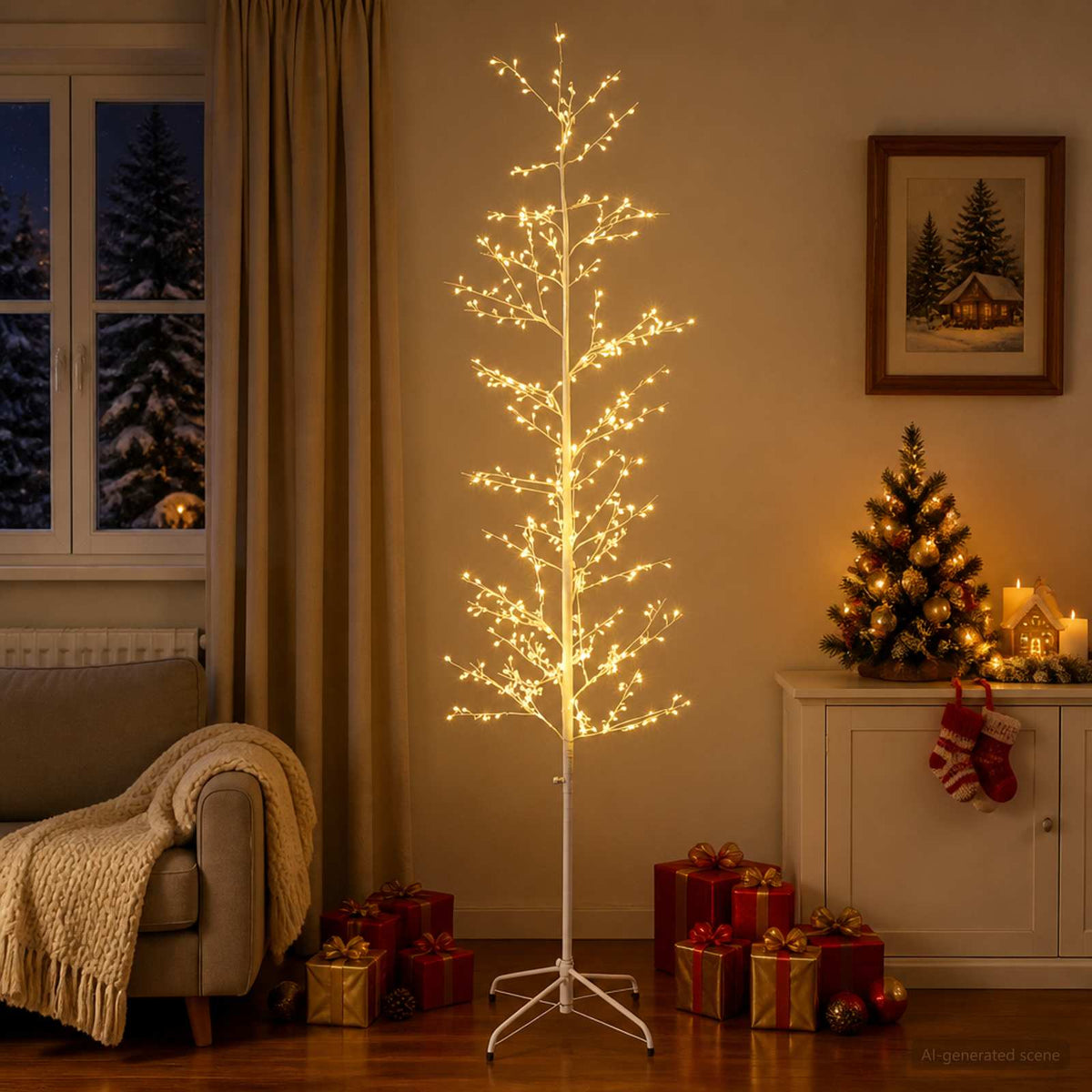 Micro berken kerstboom Wit 47 x 210 cm Staal 567 LED's is nu te koop bij PeponiXL, paradijselijk wonen!