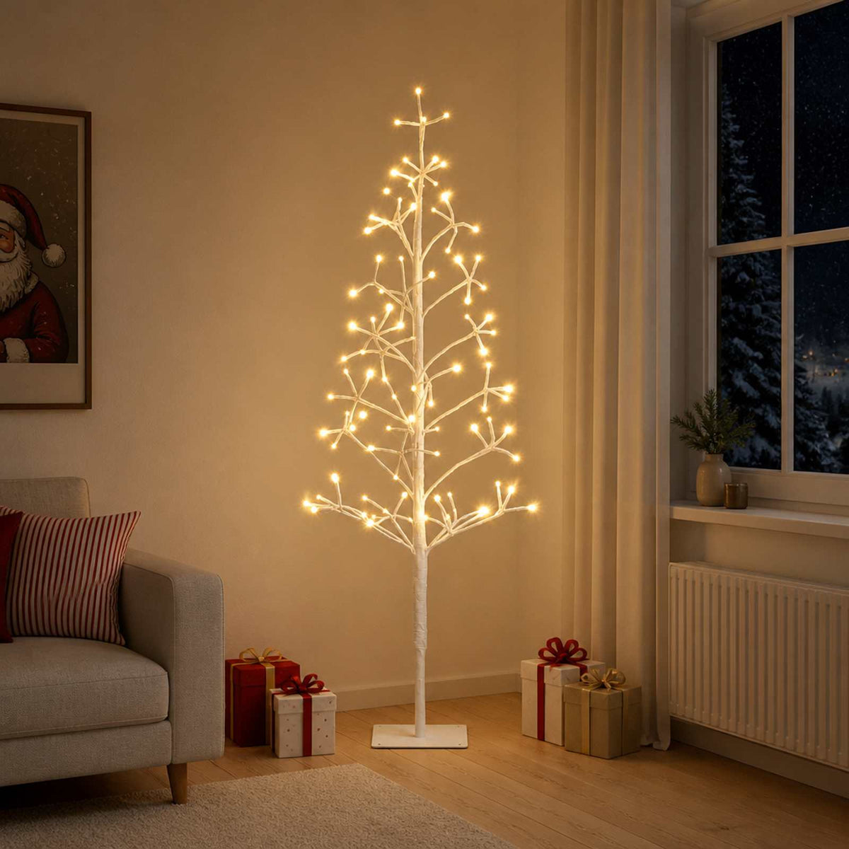vidaXL LED-kerstboom met lichtsnoer Wit 18 x 18 x 120 cm Staal