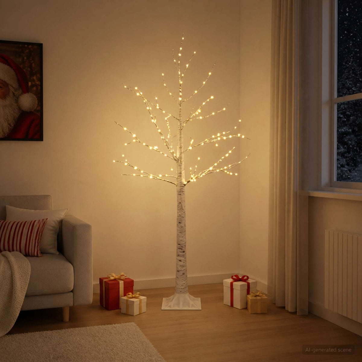 Berken kerstboom Wit 22 x 22 x 120 cm Kunststof 174 LED's is nu te koop bij PeponiXL, paradijselijk wonen!