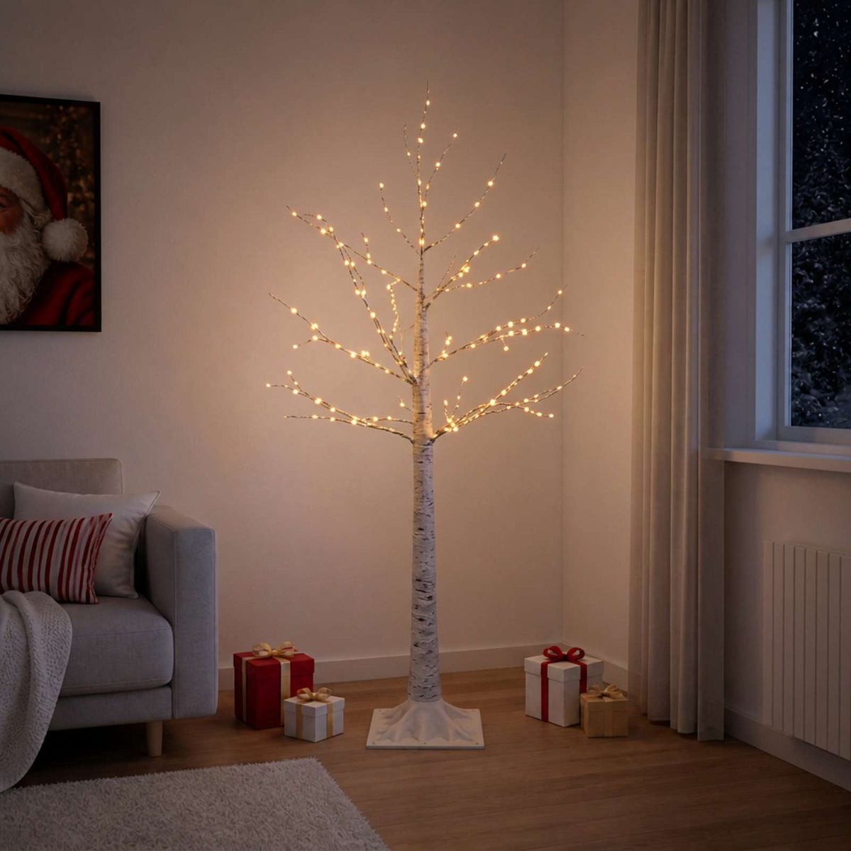Berken kerstboom Wit 22 x 22 x 120 cm Kunststof 174 LED's is nu te koop bij PeponiXL, paradijselijk wonen!