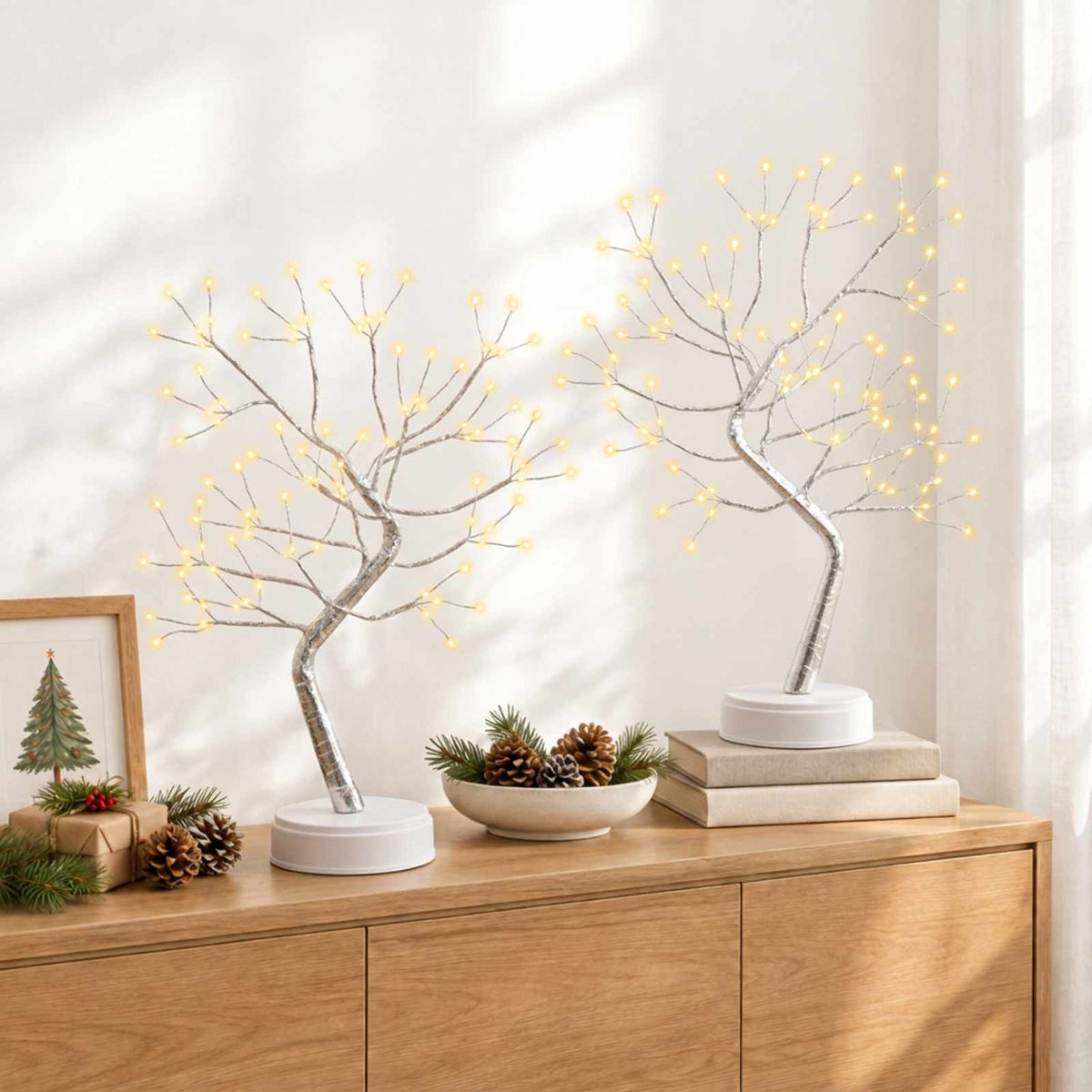 Mini starburst kerstboom 2 st zilver Diam. 12 x 50 cm Staal is nu te koop bij PeponiXL, paradijselijk wonen!