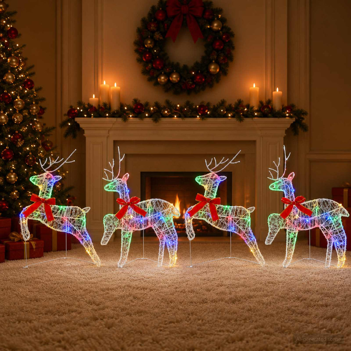 Kerst Rendier 4 st 80 LED's Meerkleurig 43 x 19 x 65 cm is nu te koop bij PeponiXL, paradijselijk wonen!