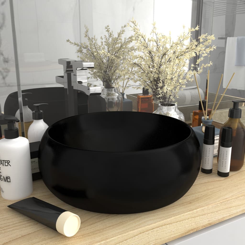 Wastafel rond 40x15 cm keramiek matzwart is nu te koop bij PeponiXL, paradijselijk wonen!