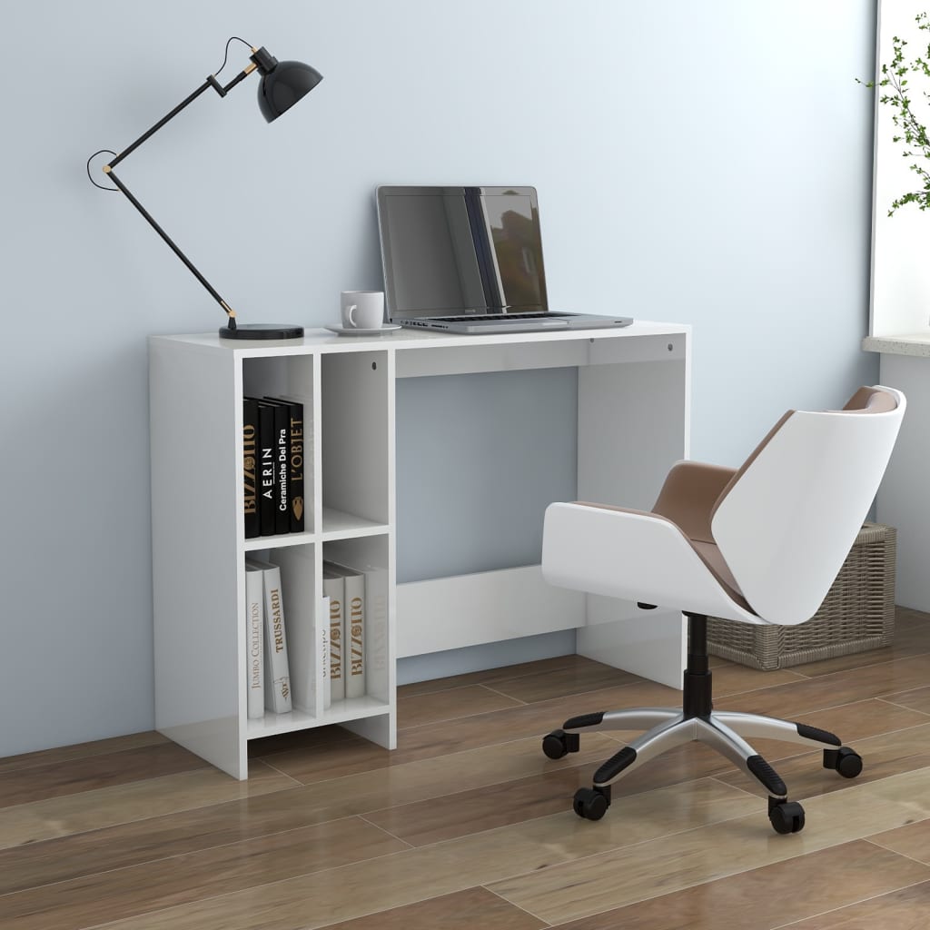 Bureau 102,5x35x75 cm bewerkt hout hoogglans wit is nu te koop bij PeponiXL, paradijselijk wonen!