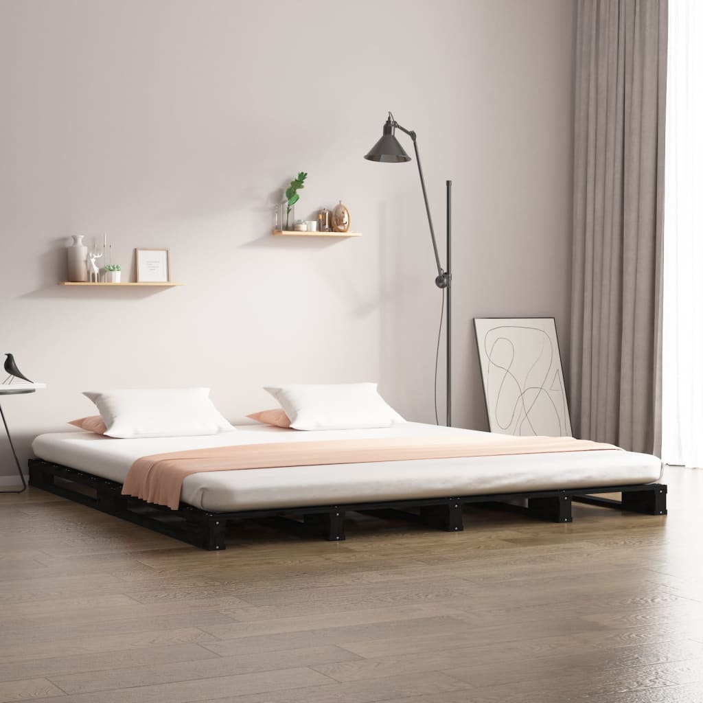 Palletbed massief grenenhout zwart 140x190 cm is nu te koop bij PeponiXL, paradijselijk wonen!
