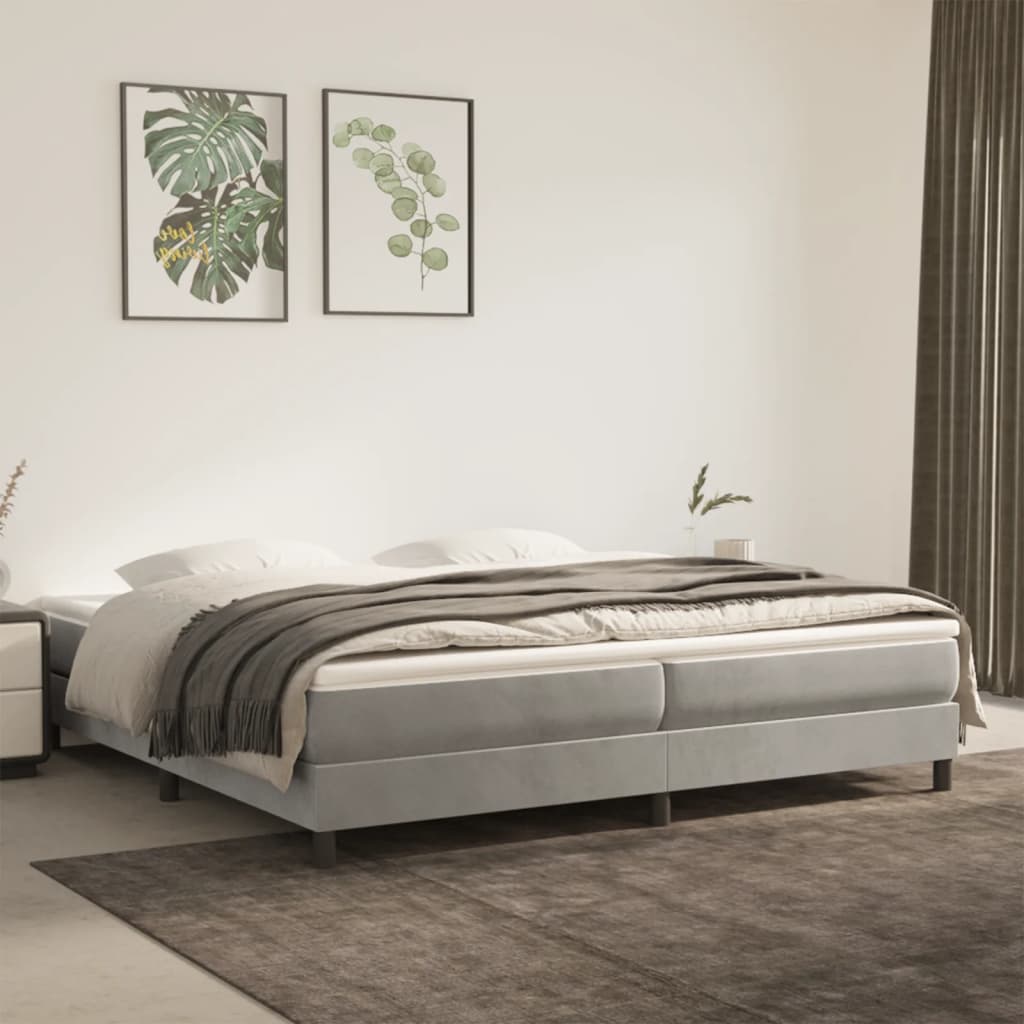 Boxspring bed 200x200 cm fluweel lichtgrijs is nu te koop bij PeponiXL, paradijselijk wonen!