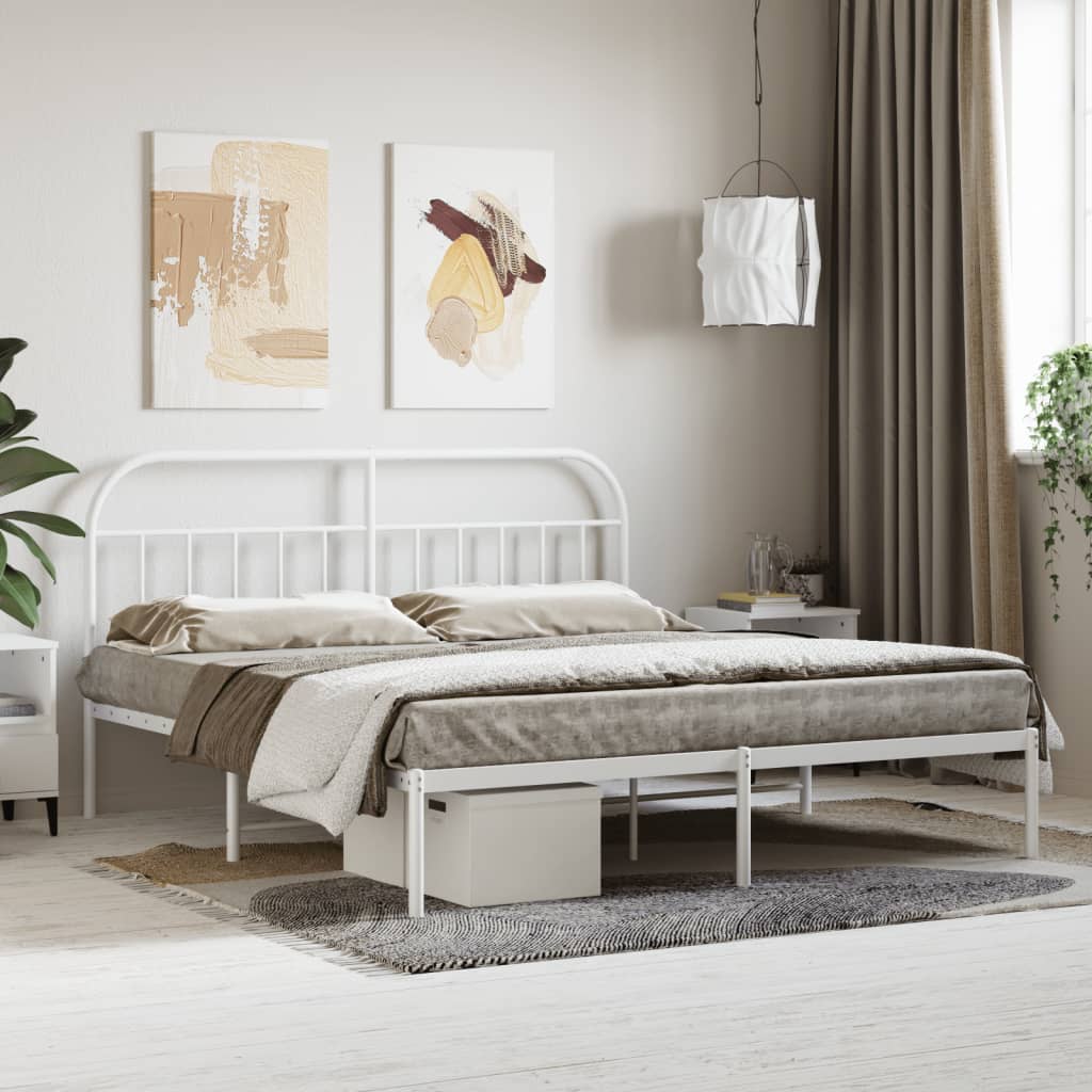 Bedframe met hoofdbord metaal wit 183x213 cm is nu te koop bij PeponiXL, paradijselijk wonen!