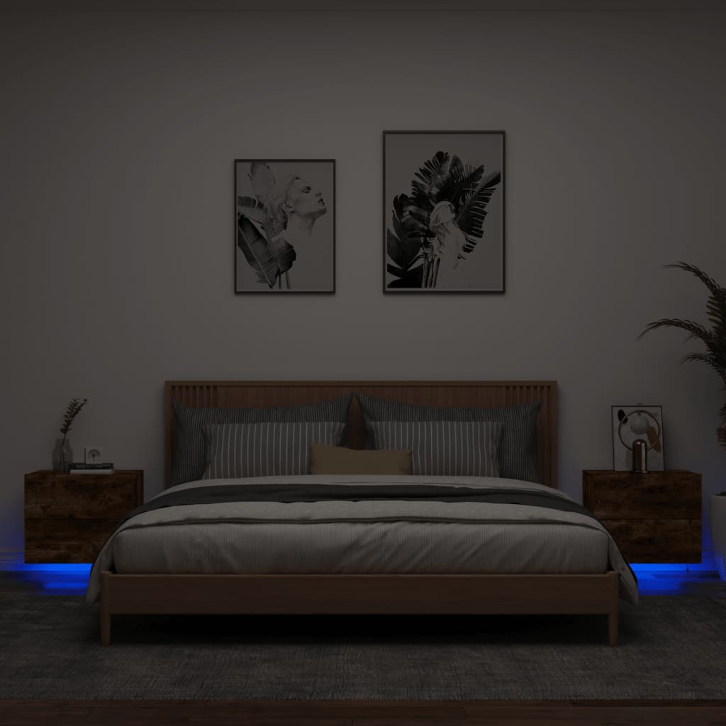 Nachtkastjes met LED's 2 st wandgemonteerd gerookt eikenkleurig is nu te koop bij PeponiXL, paradijselijk wonen!