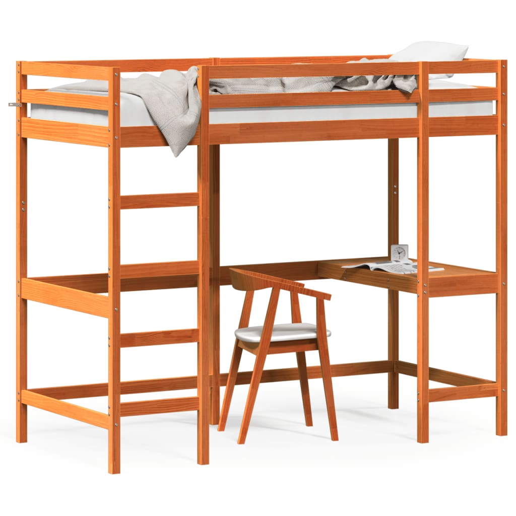 Hoogslaper met bureau massief grenenhout wasbruin 90x200 cm is nu te koop bij PeponiXL, paradijselijk wonen!