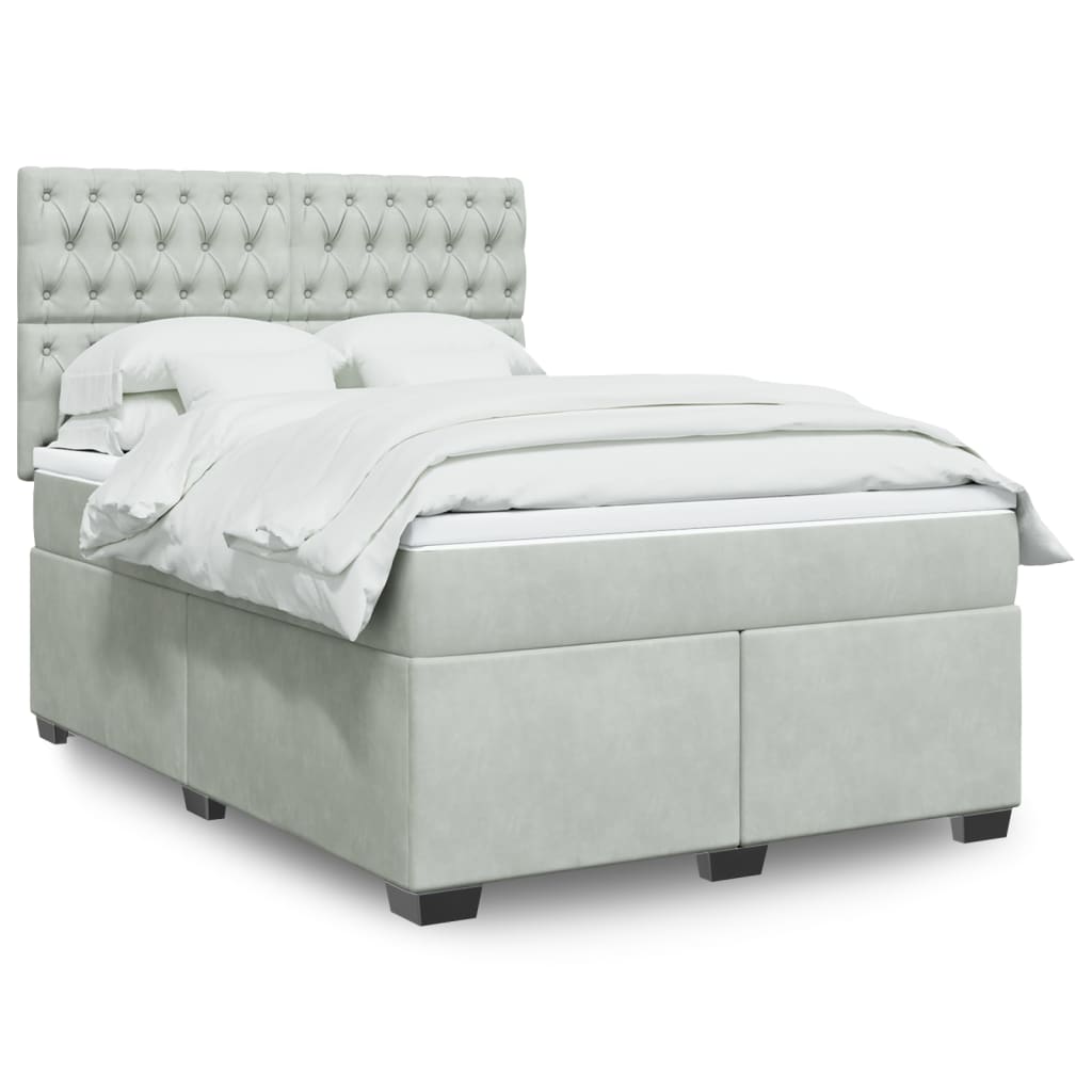 Boxspring met matras fluweel lichtgrijs 140x200 cm