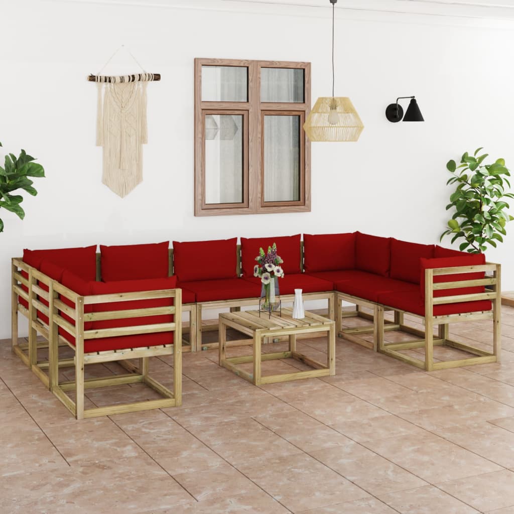 10-delige Loungeset met kussens gempregneerd grenenhout