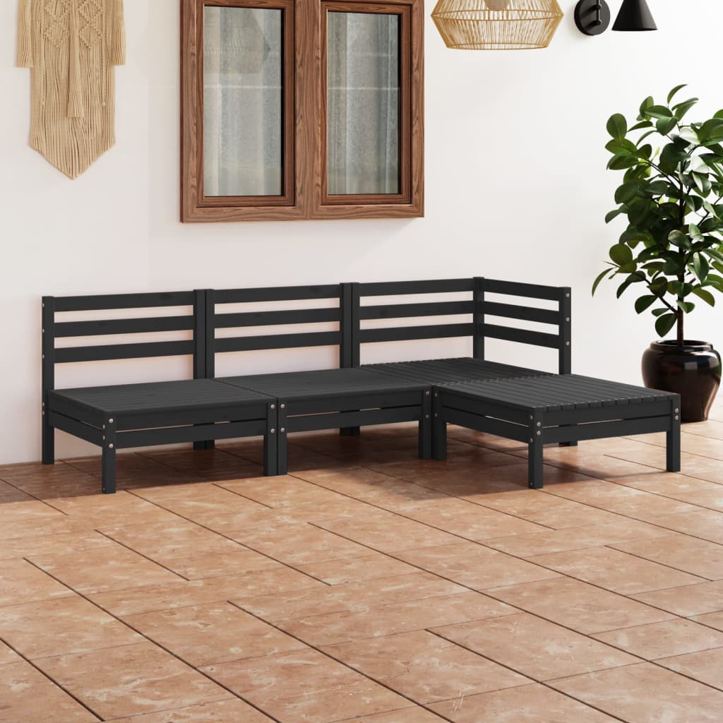 4-delige Loungeset massief grenenhout zwart