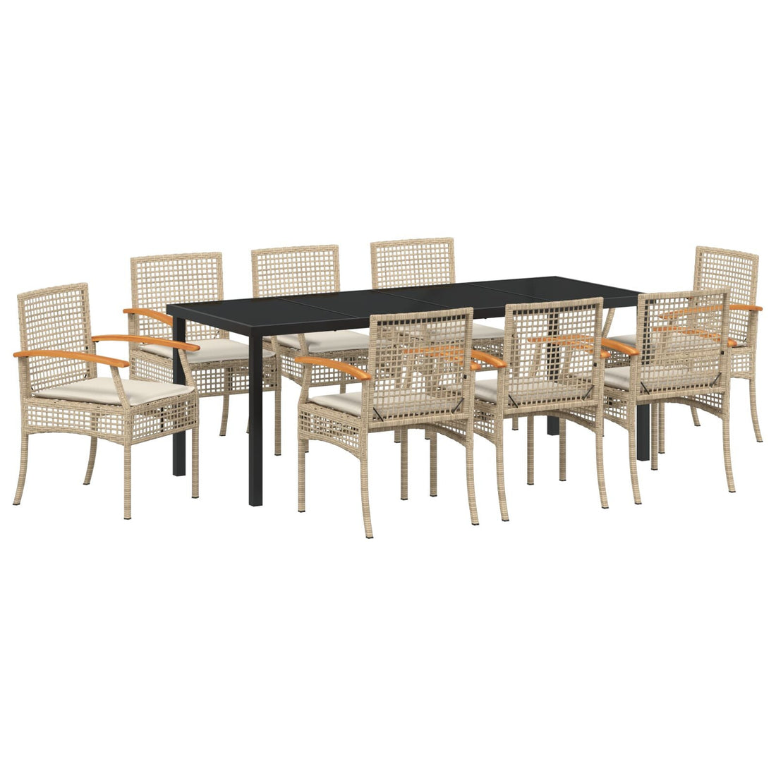 9-delige Tuinset met Kussens Beige Poly Rattan